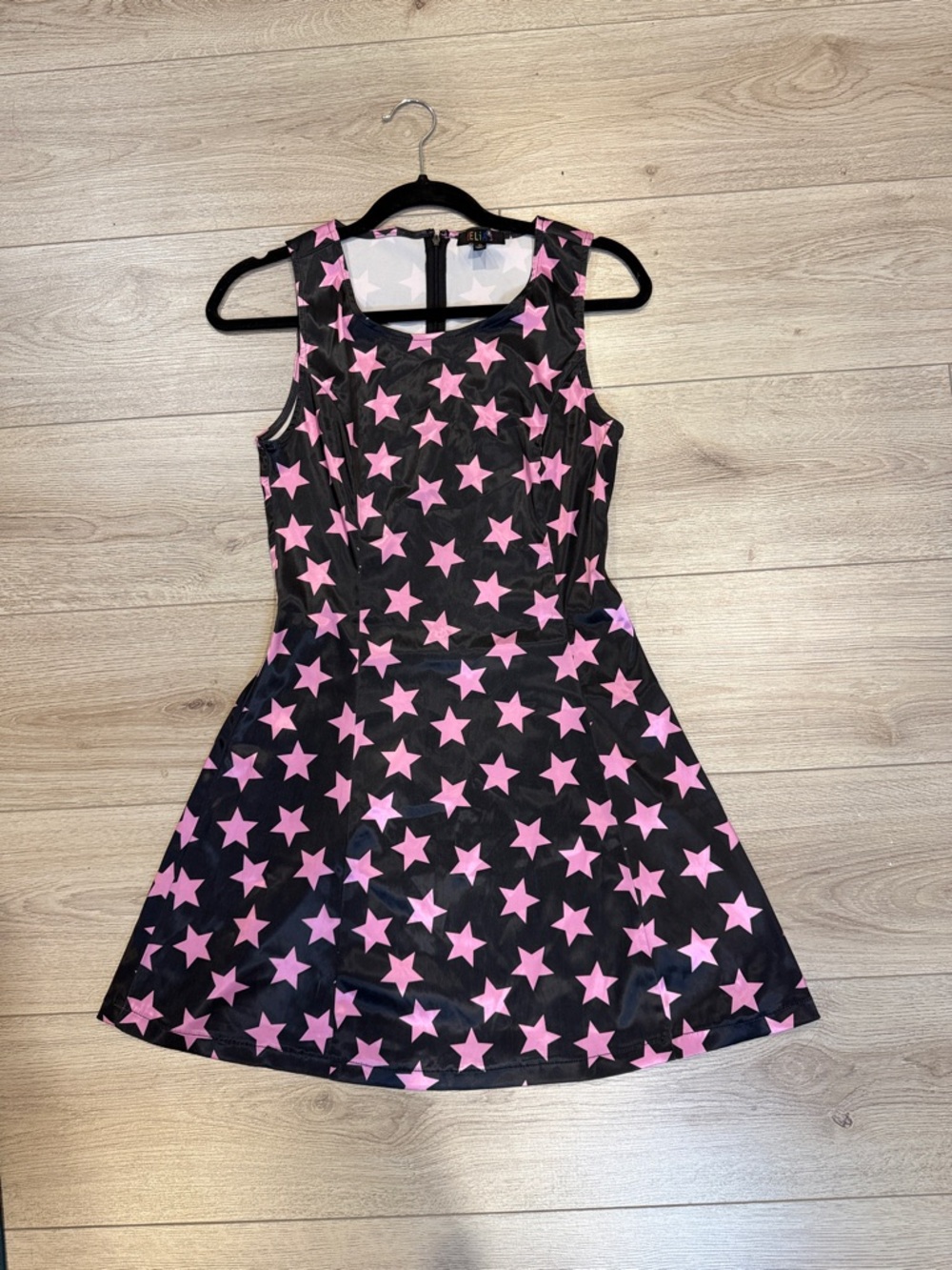 Delia’s Skater style A-line Mini Dress with Pink Stars on Black